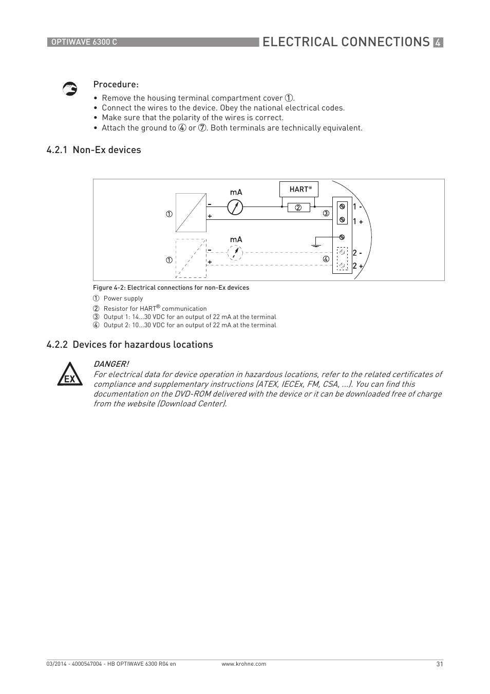 Electrical connections | KROHNE OPTIWAVE 6300C EN User Manual | Page 31 / 120