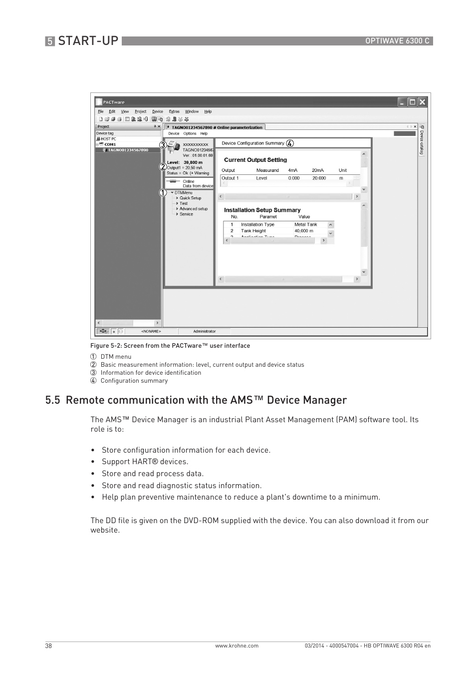 Start-up | KROHNE OPTIWAVE 6300C EN User Manual | Page 38 / 120