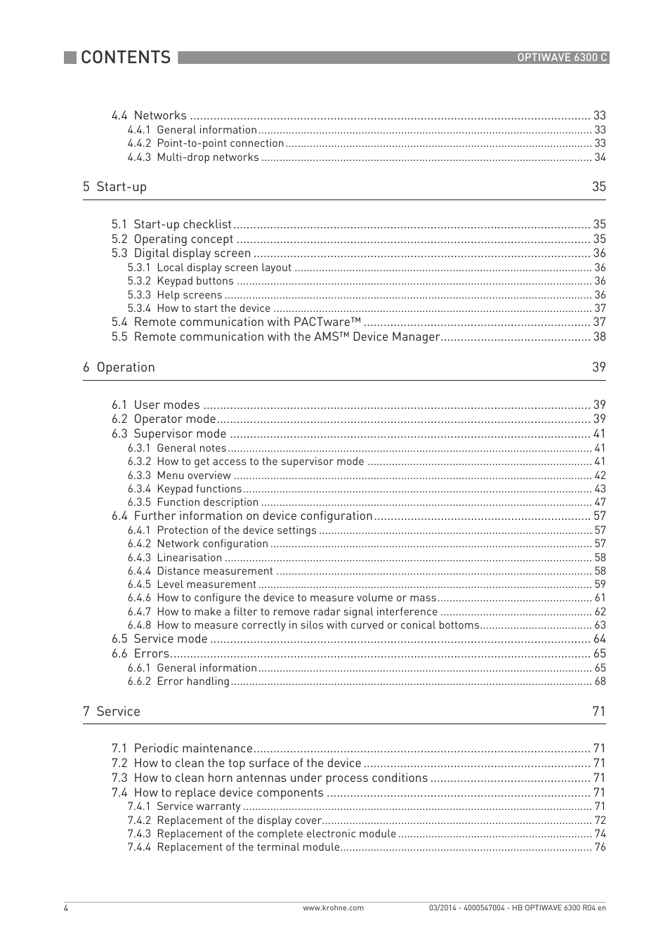 KROHNE OPTIWAVE 6300C EN User Manual | Page 4 / 120