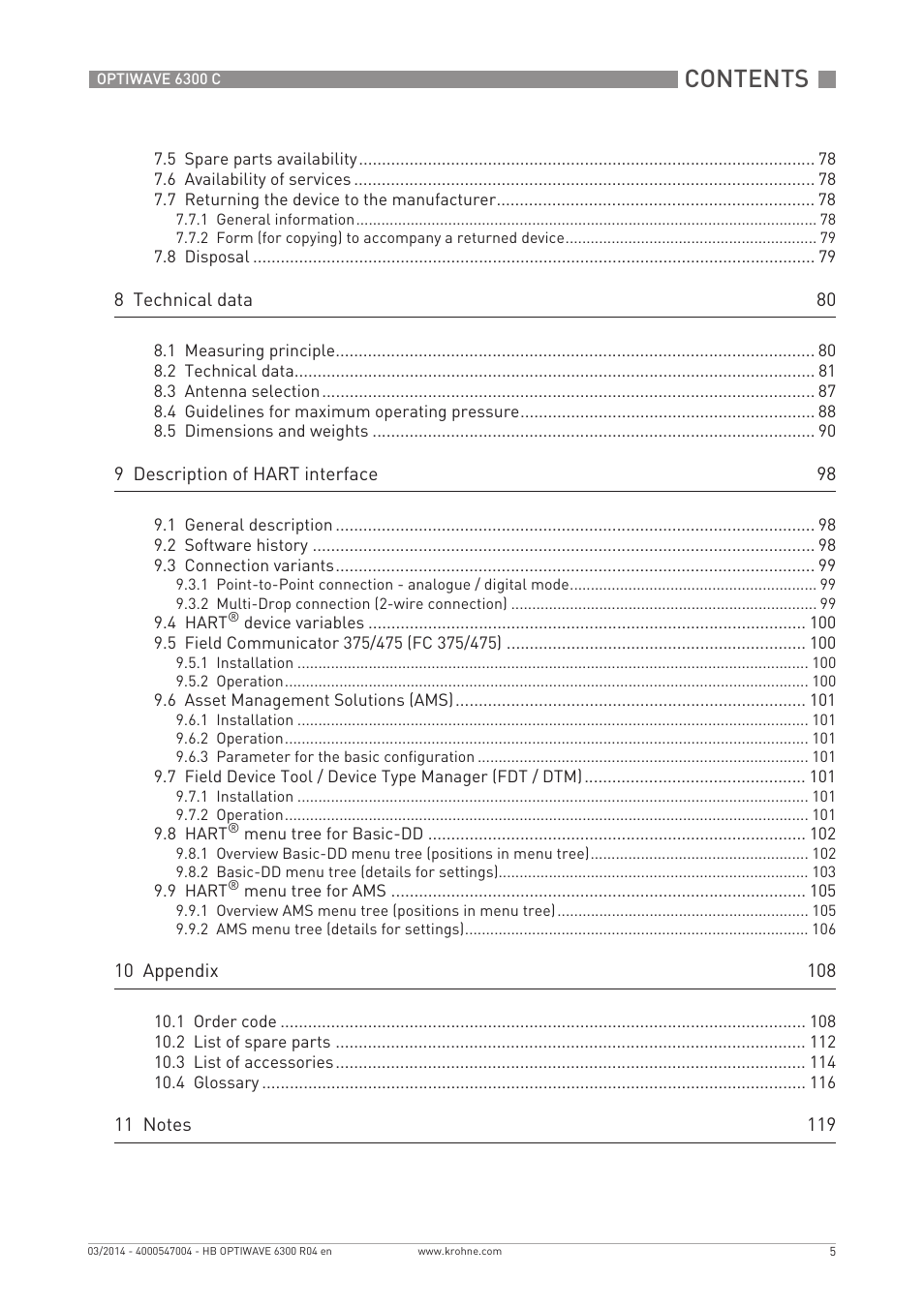 KROHNE OPTIWAVE 6300C EN User Manual | Page 5 / 120