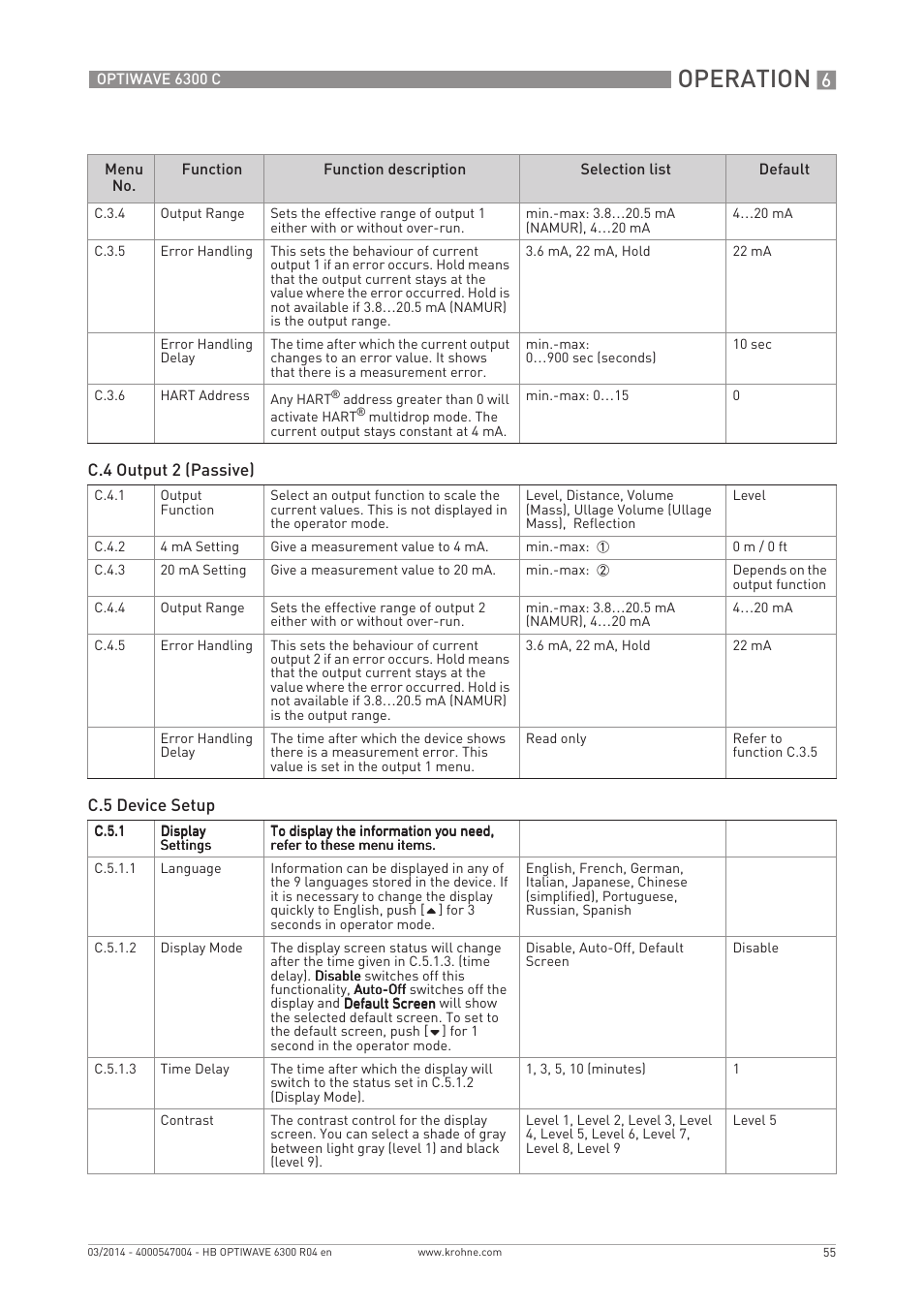 Operation | KROHNE OPTIWAVE 6300C EN User Manual | Page 55 / 120