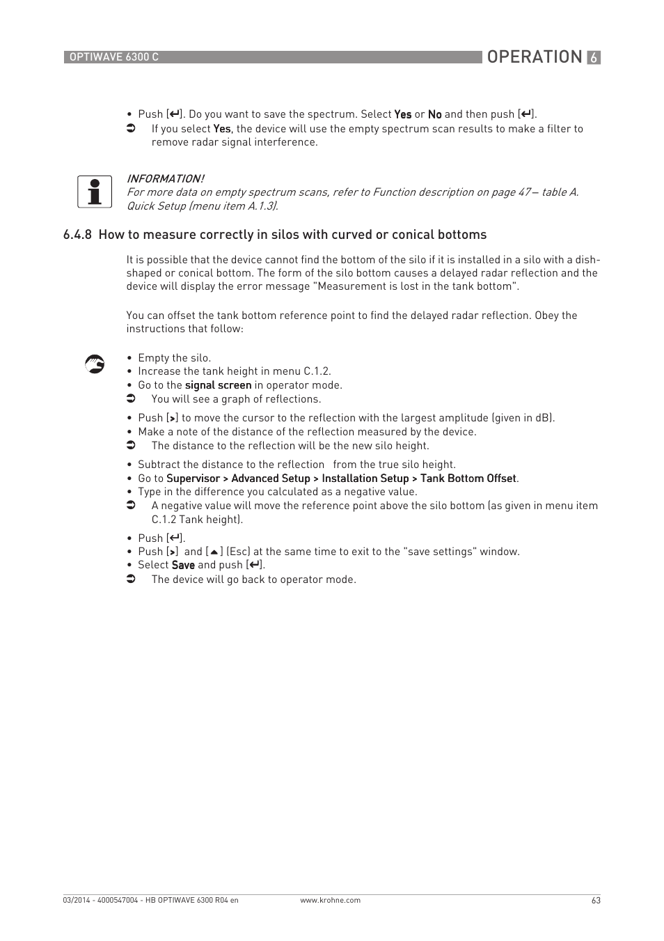 Operation | KROHNE OPTIWAVE 6300C EN User Manual | Page 63 / 120