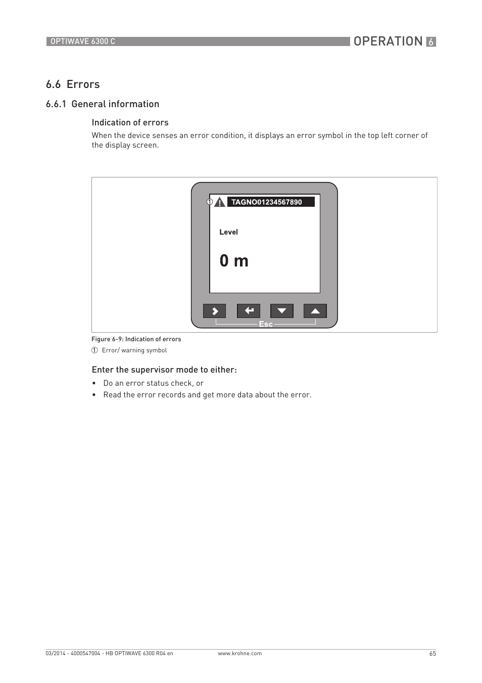 Operation, 6 errors | KROHNE OPTIWAVE 6300C EN User Manual | Page 65 / 120