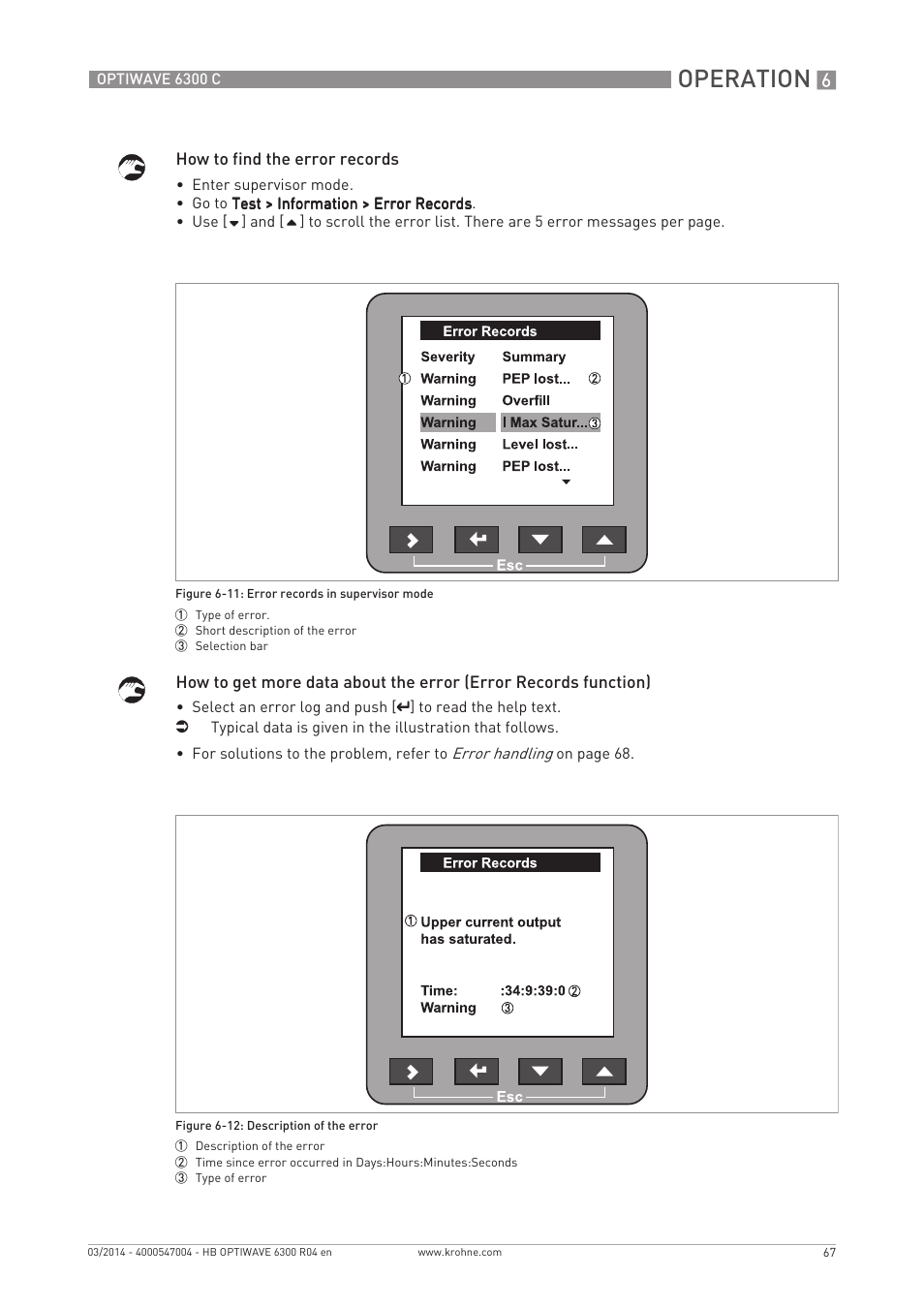 Operation | KROHNE OPTIWAVE 6300C EN User Manual | Page 67 / 120