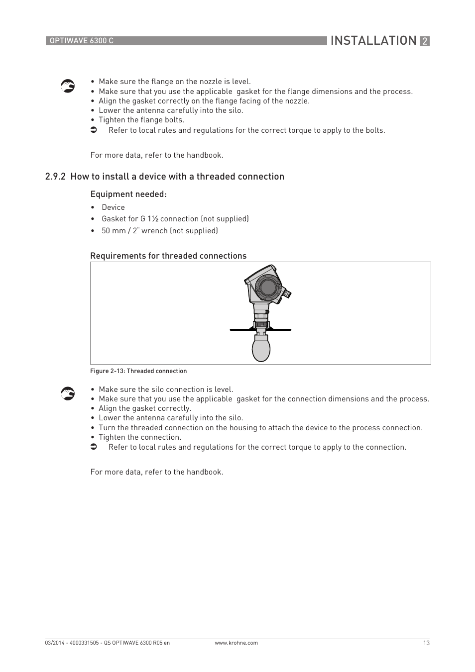 Installation | KROHNE OPTIWAVE 6300C Quickstart EN User Manual | Page 13 / 28