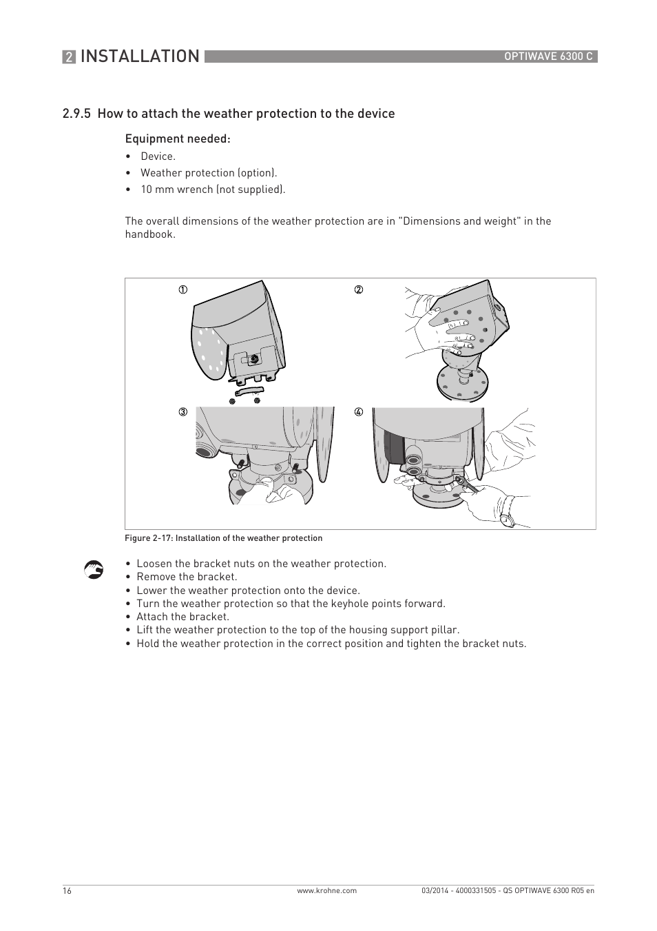 Installation | KROHNE OPTIWAVE 6300C Quickstart EN User Manual | Page 16 / 28