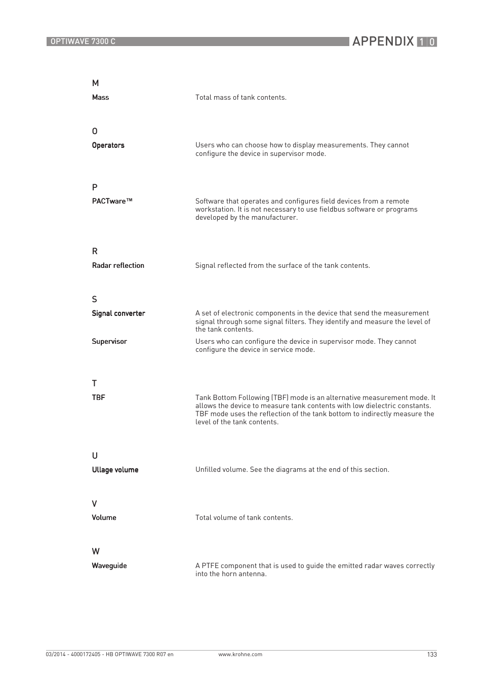 Appendix | KROHNE OPTIWAVE 7300C EN User Manual | Page 133 / 136