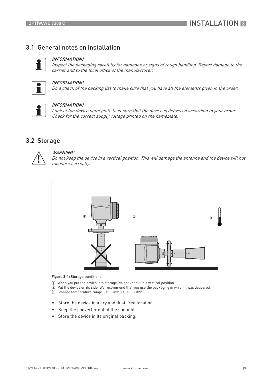 Installation | KROHNE OPTIWAVE 7300C EN User Manual | Page 19 / 136