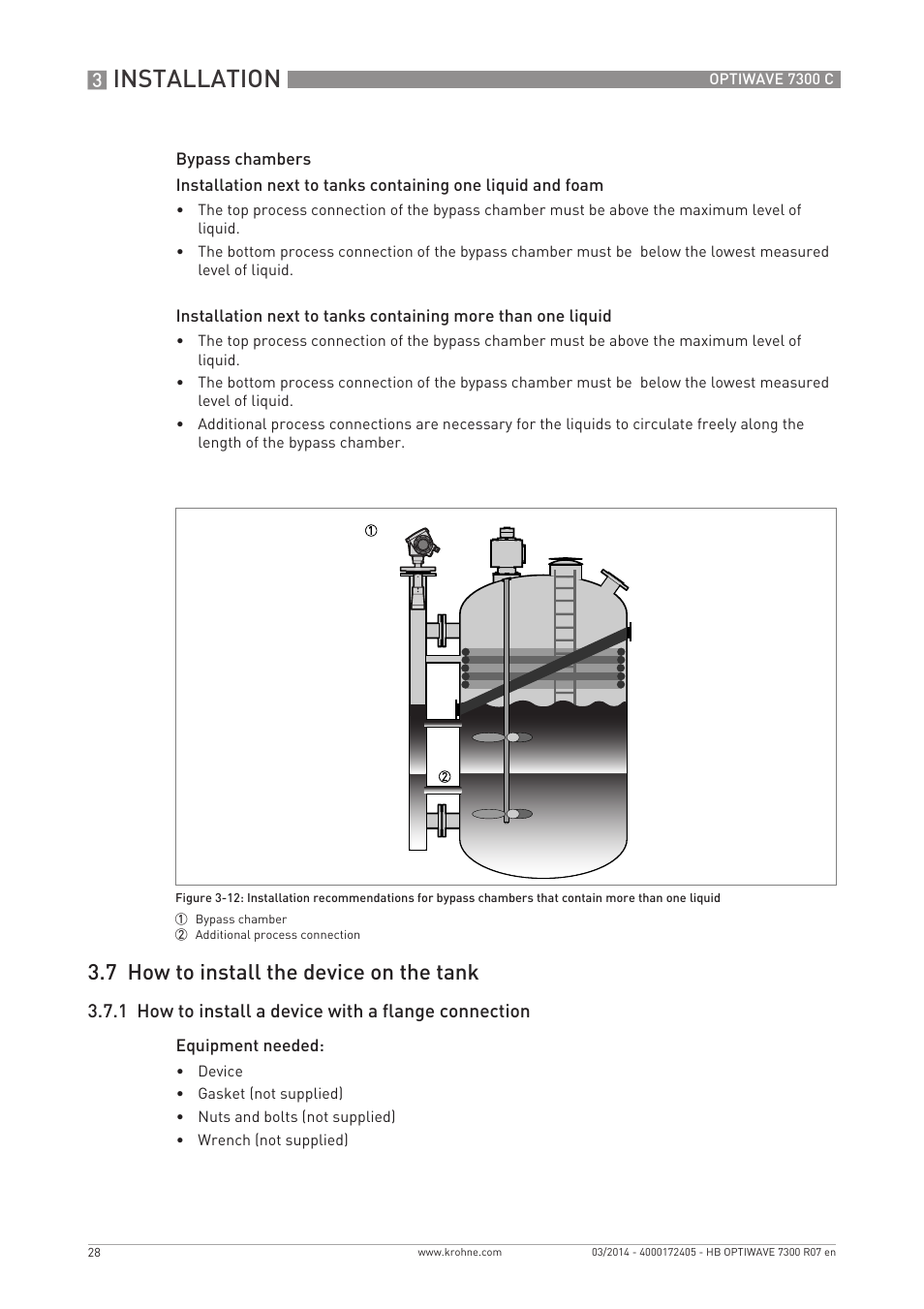 Installation, 7 how to install the device on the tank | KROHNE OPTIWAVE 7300C EN User Manual | Page 28 / 136