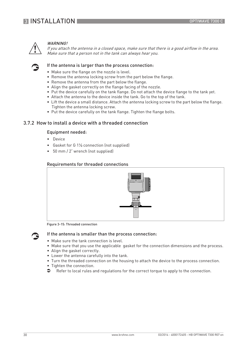 Installation | KROHNE OPTIWAVE 7300C EN User Manual | Page 30 / 136