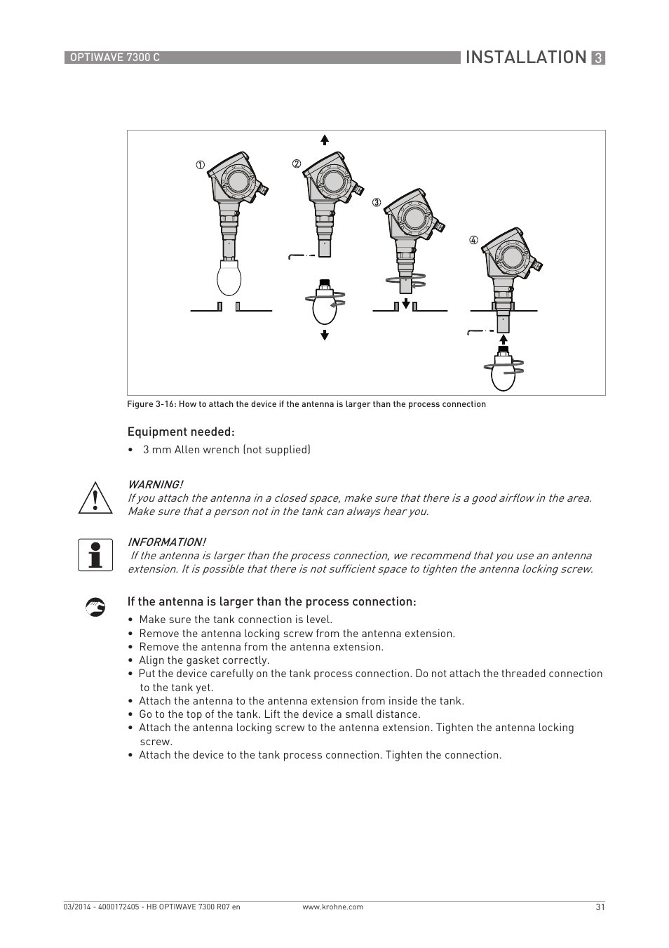 Installation | KROHNE OPTIWAVE 7300C EN User Manual | Page 31 / 136