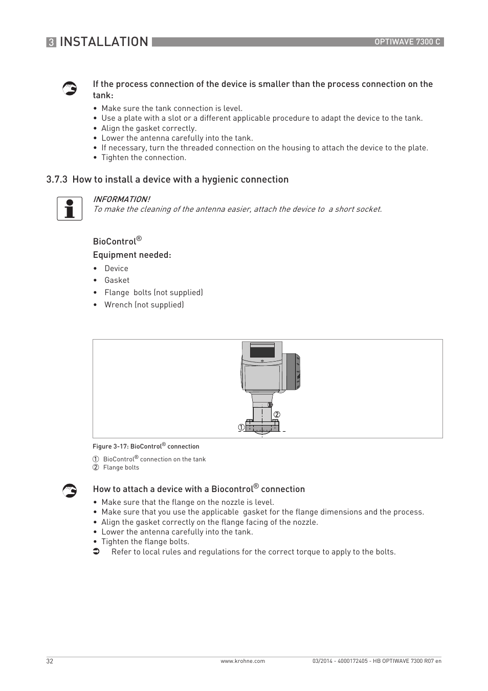 Installation | KROHNE OPTIWAVE 7300C EN User Manual | Page 32 / 136