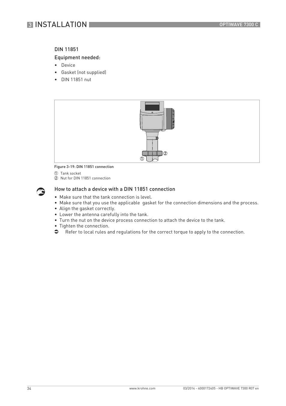 Installation | KROHNE OPTIWAVE 7300C EN User Manual | Page 34 / 136