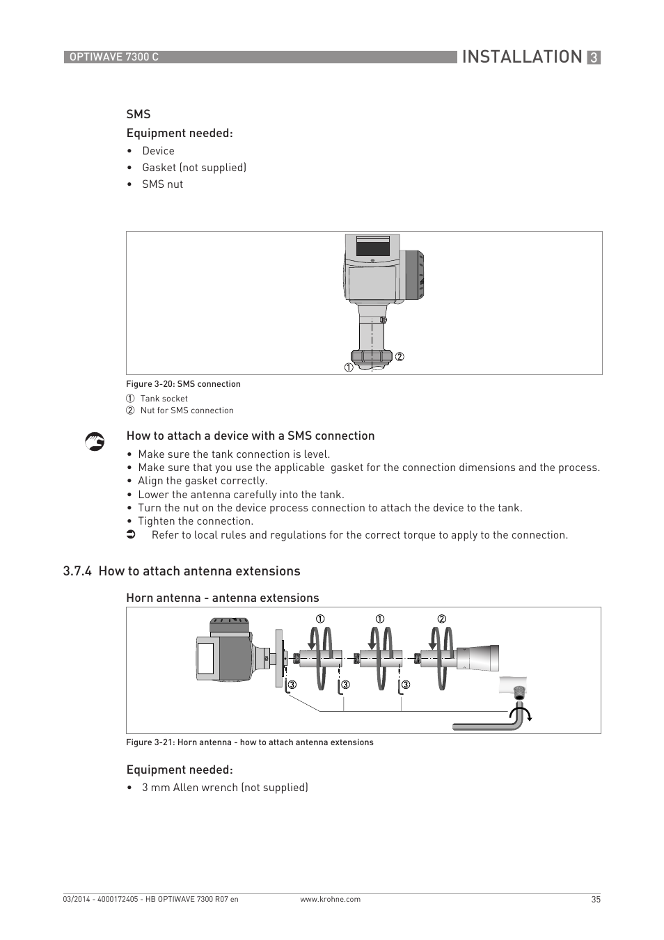 Installation, 4 how to attach antenna extensions | KROHNE OPTIWAVE 7300C EN User Manual | Page 35 / 136