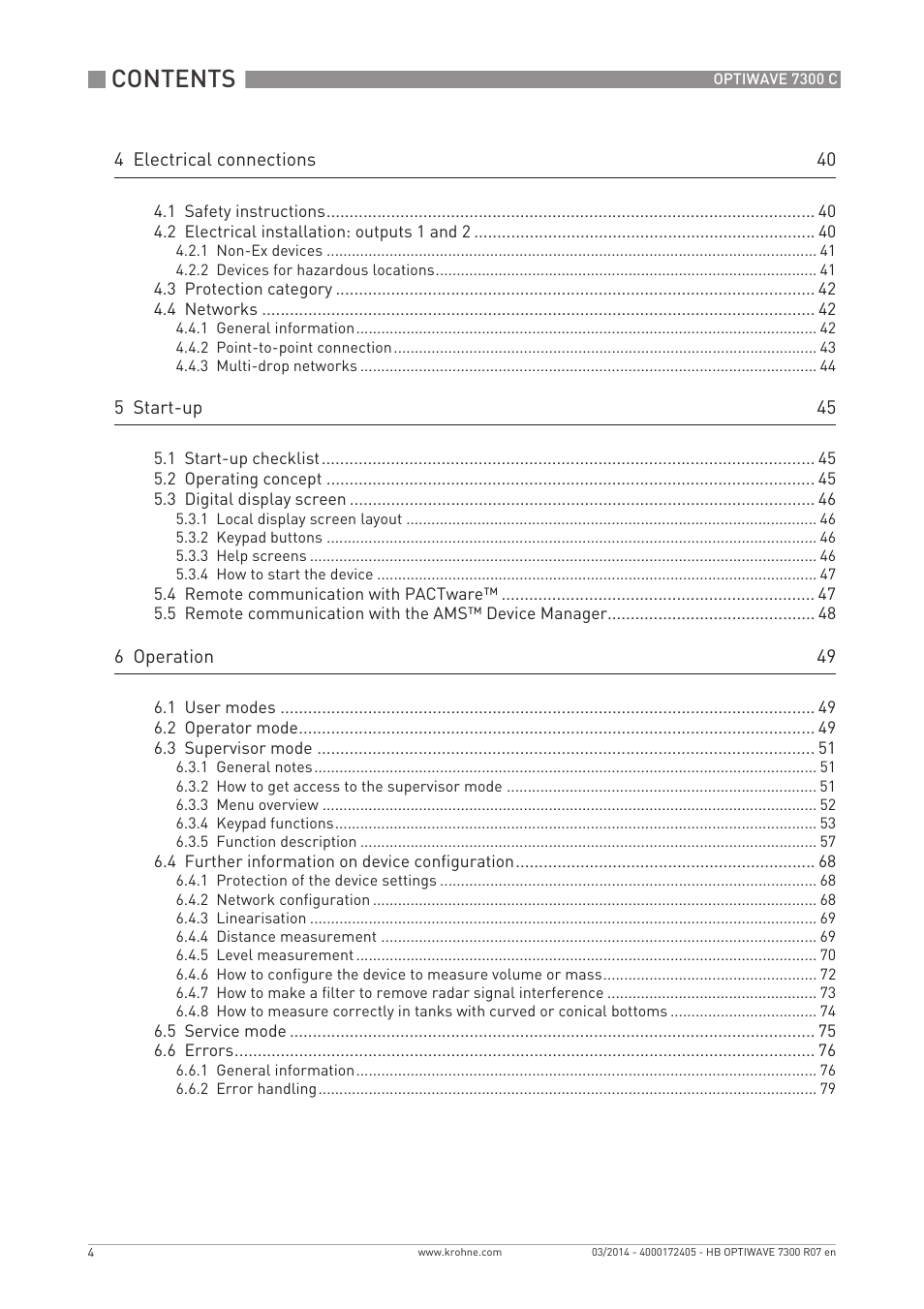 KROHNE OPTIWAVE 7300C EN User Manual | Page 4 / 136