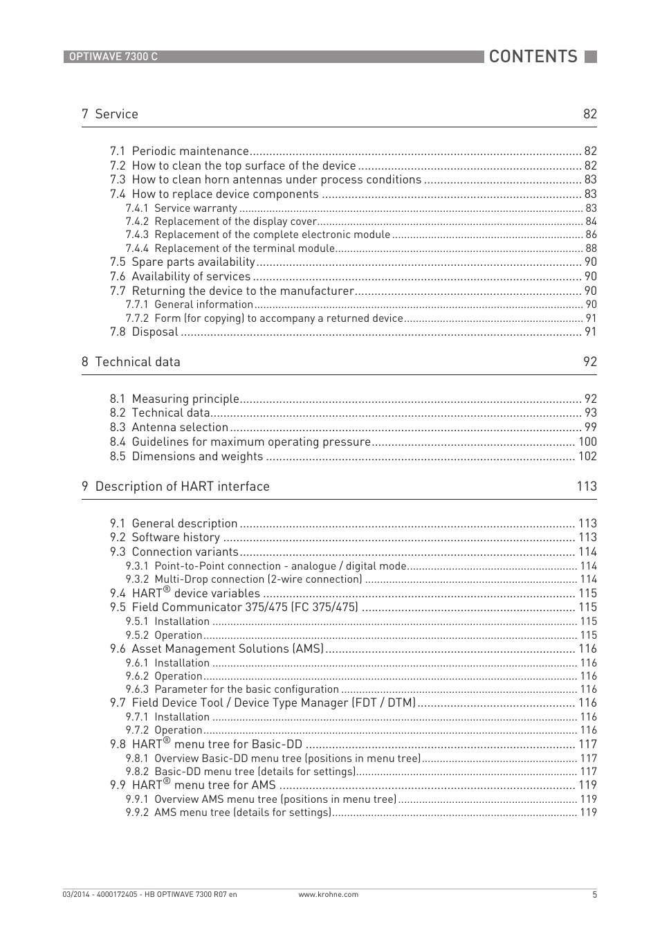 KROHNE OPTIWAVE 7300C EN User Manual | Page 5 / 136