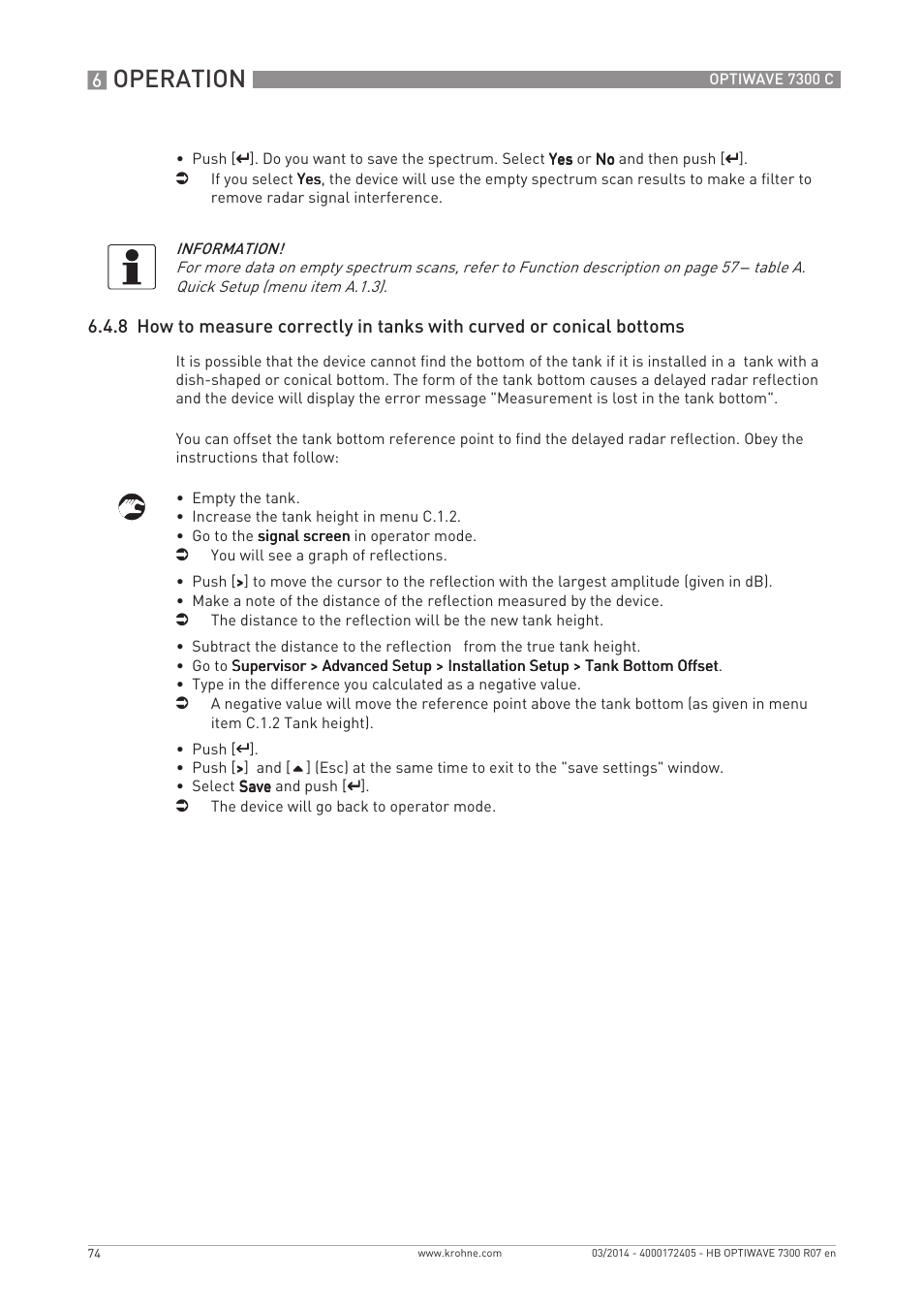 Operation | KROHNE OPTIWAVE 7300C EN User Manual | Page 74 / 136