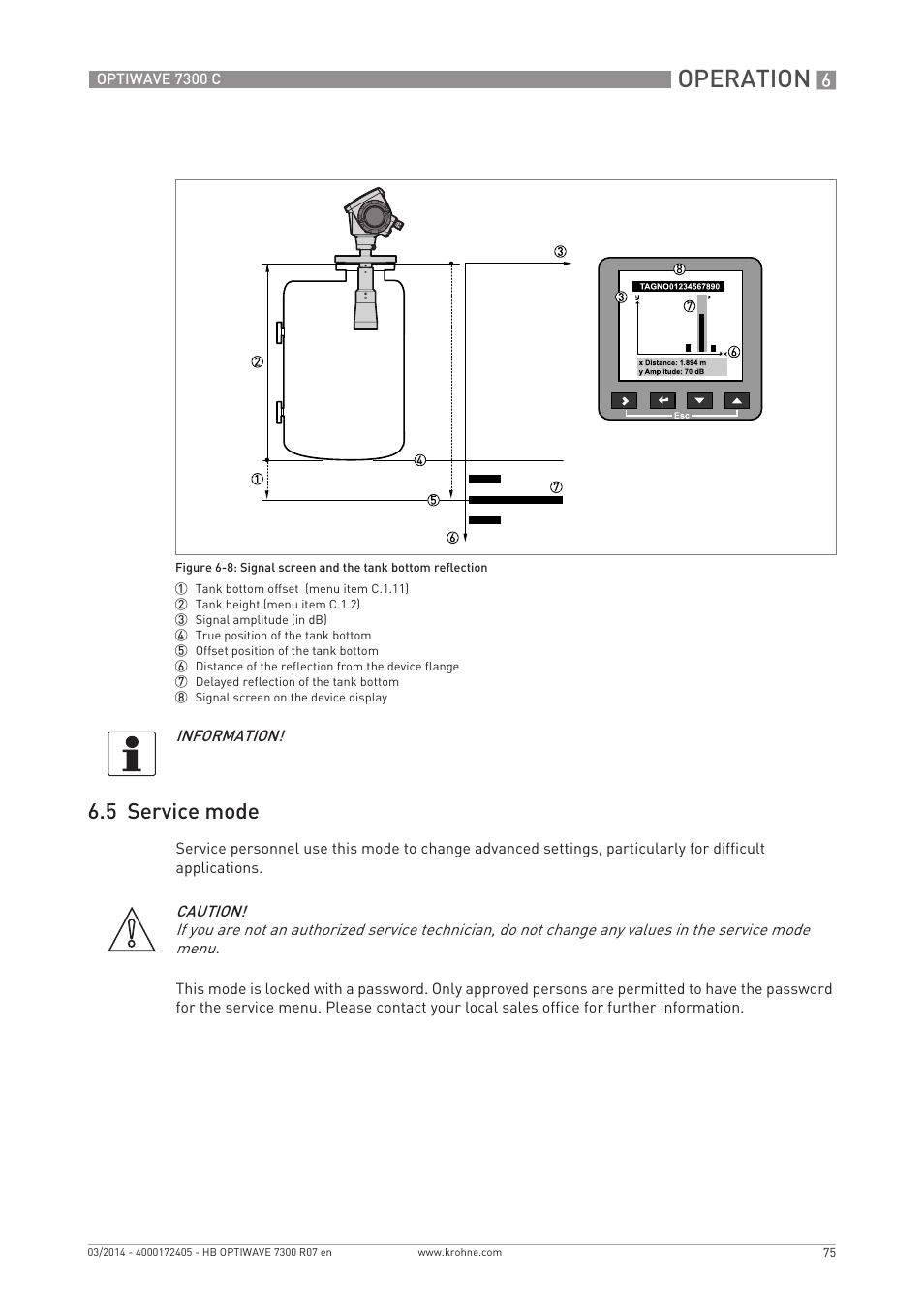 Operation, 5 service mode | KROHNE OPTIWAVE 7300C EN User Manual | Page 75 / 136