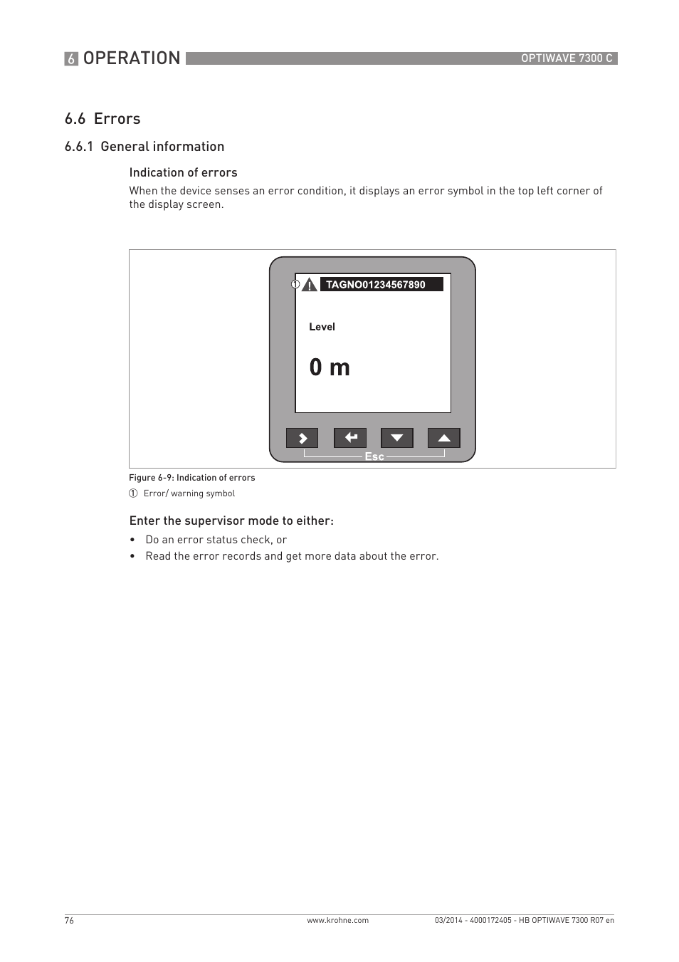 Operation, 6 errors | KROHNE OPTIWAVE 7300C EN User Manual | Page 76 / 136