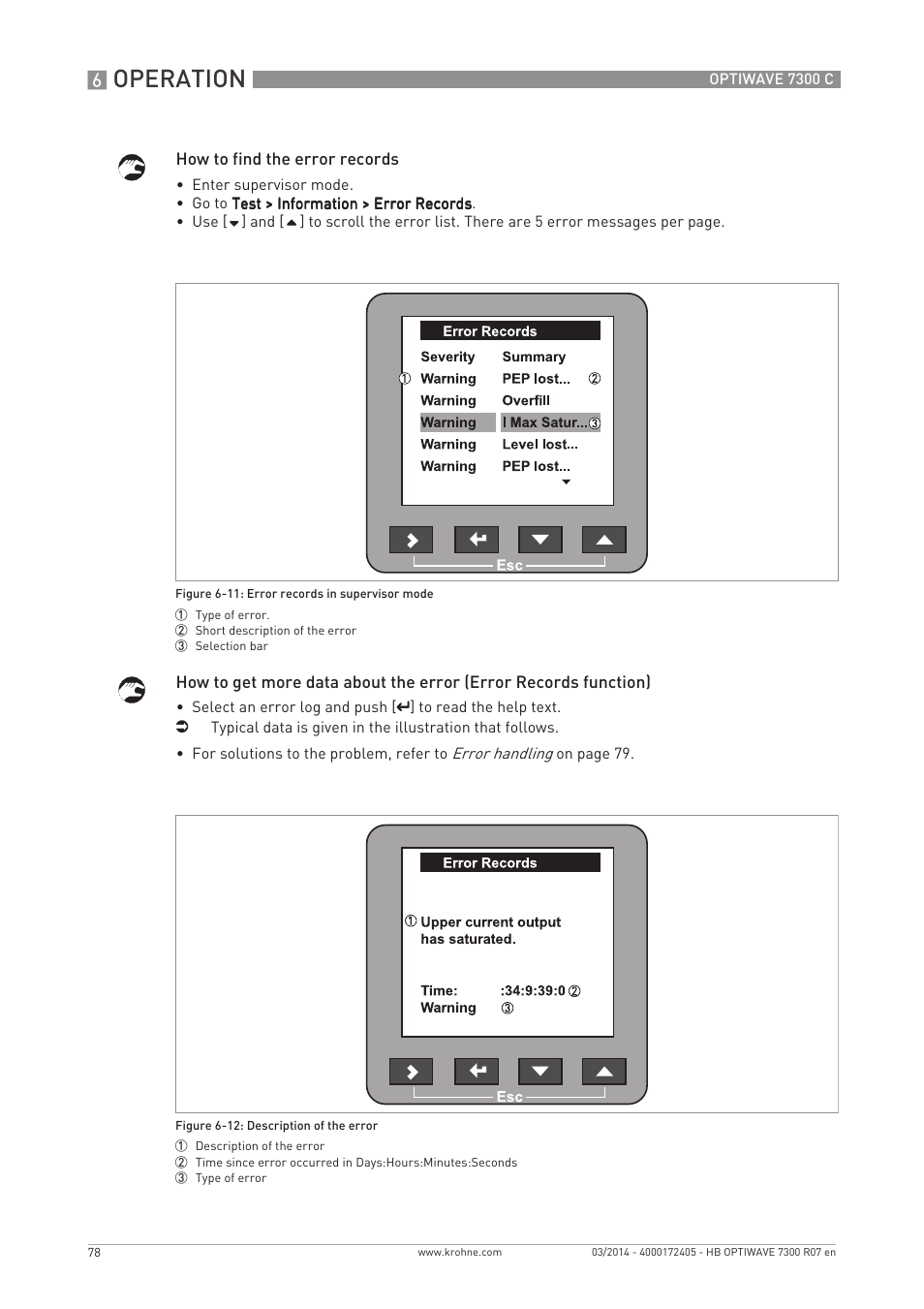 Operation | KROHNE OPTIWAVE 7300C EN User Manual | Page 78 / 136