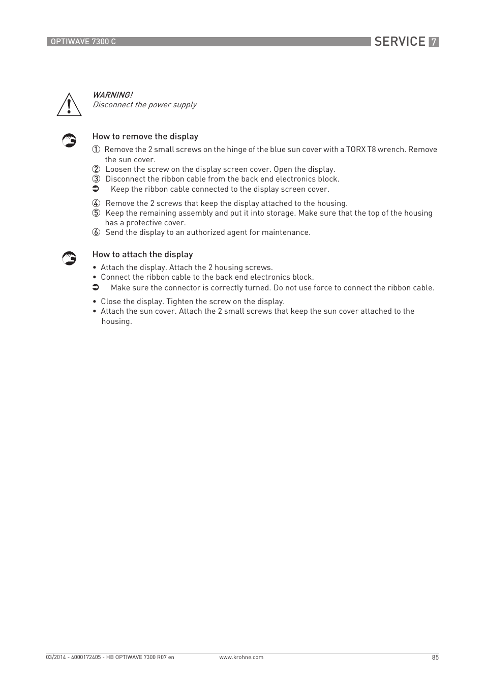 Service | KROHNE OPTIWAVE 7300C EN User Manual | Page 85 / 136