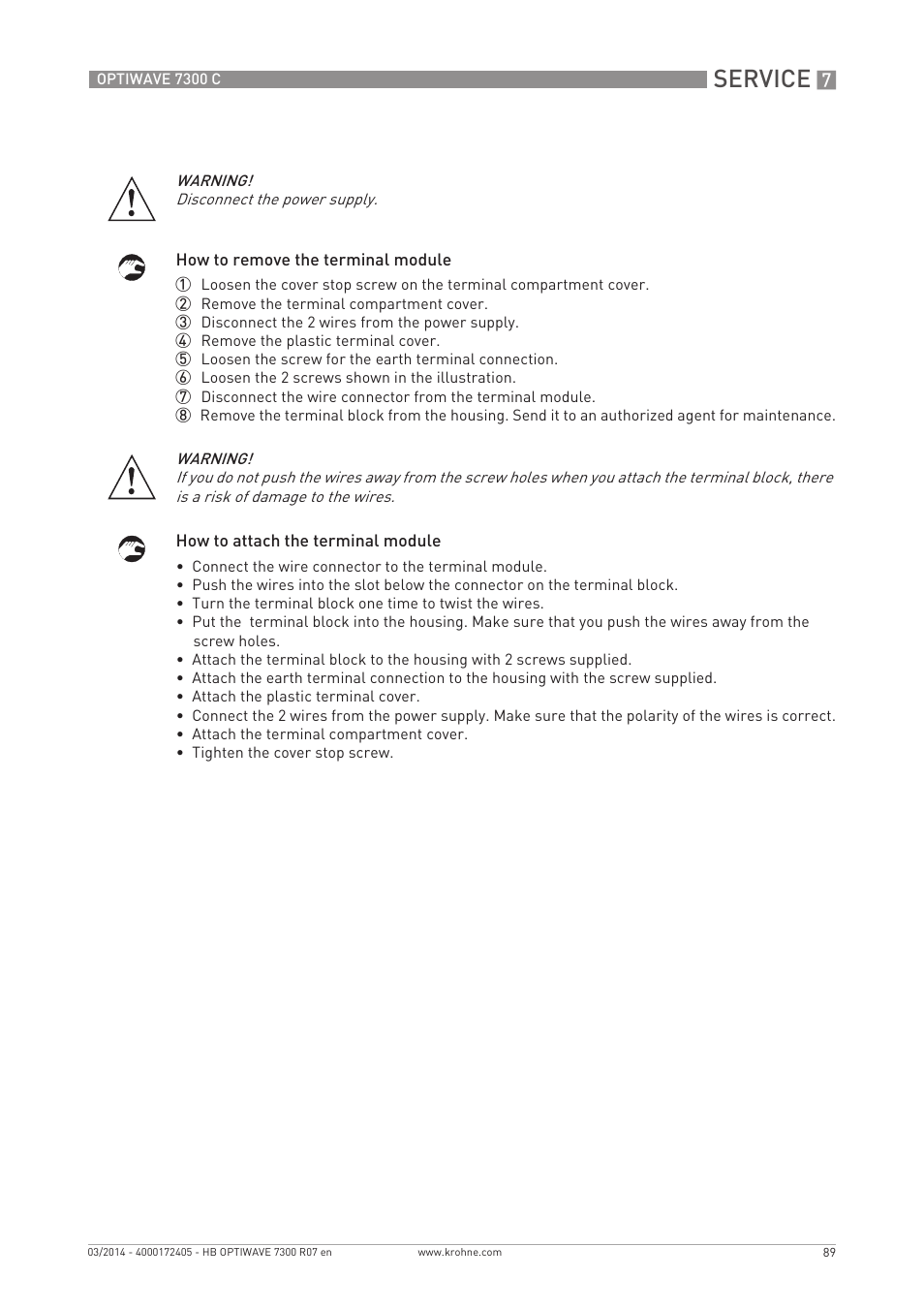Service | KROHNE OPTIWAVE 7300C EN User Manual | Page 89 / 136