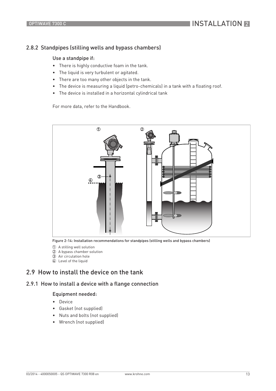 Installation, 9 how to install the device on the tank | KROHNE OPTIWAVE 7300C Quickstart EN User Manual | Page 13 / 32