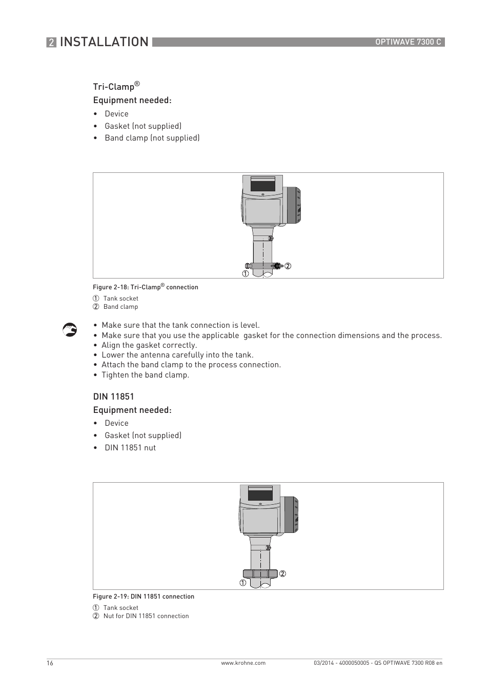 Installation | KROHNE OPTIWAVE 7300C Quickstart EN User Manual | Page 16 / 32