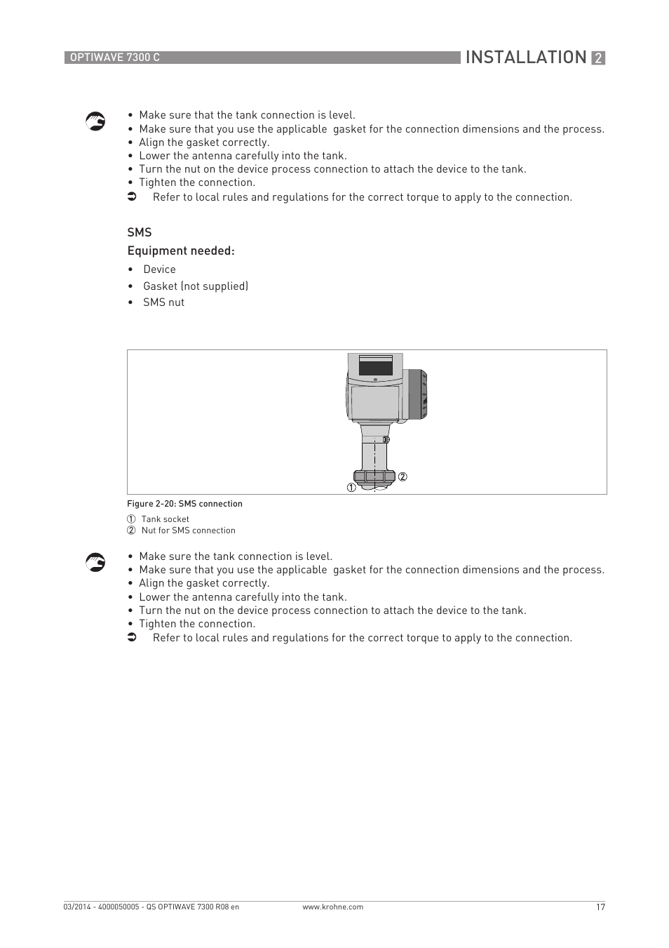 Installation | KROHNE OPTIWAVE 7300C Quickstart EN User Manual | Page 17 / 32