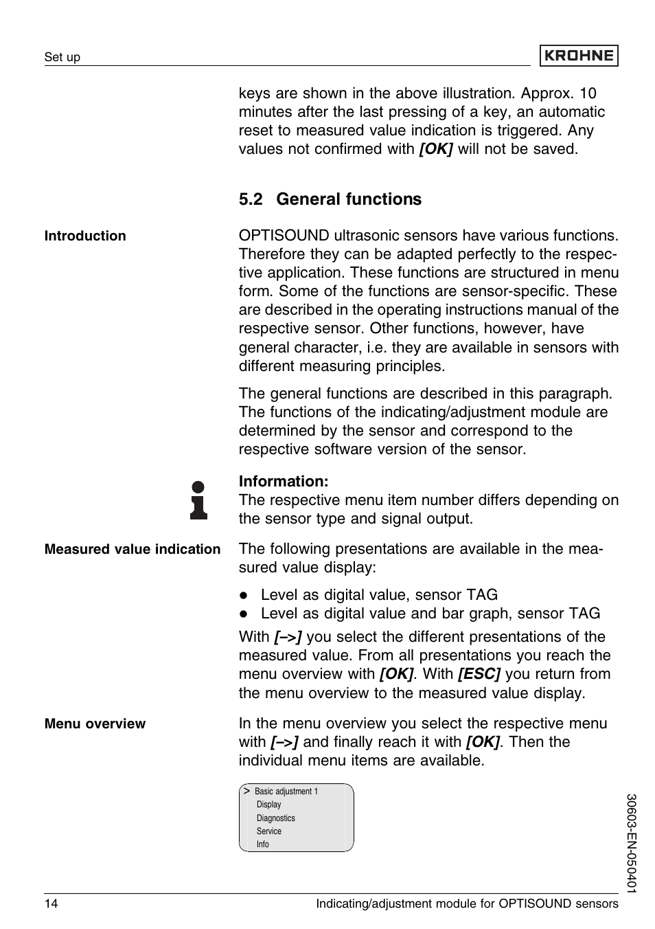 2 general functions | KROHNE OPTISOUND 3000 Series EN User Manual | Page 14 / 32