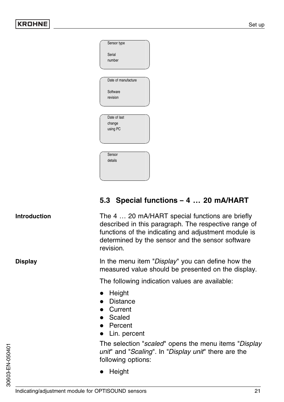 3 special functions – 4 … 20 ma/hart | KROHNE OPTISOUND 3000 Series EN User Manual | Page 21 / 32