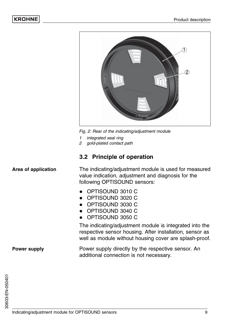 2 principle of operation, 3 adjustment | KROHNE OPTISOUND 3000 Series EN User Manual | Page 9 / 32