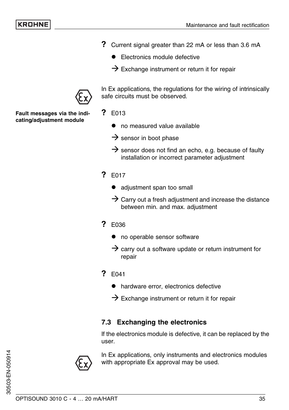 3 exchanging the electronics | KROHNE OPTISOUND 3010C 2wire EN User Manual | Page 35 / 48