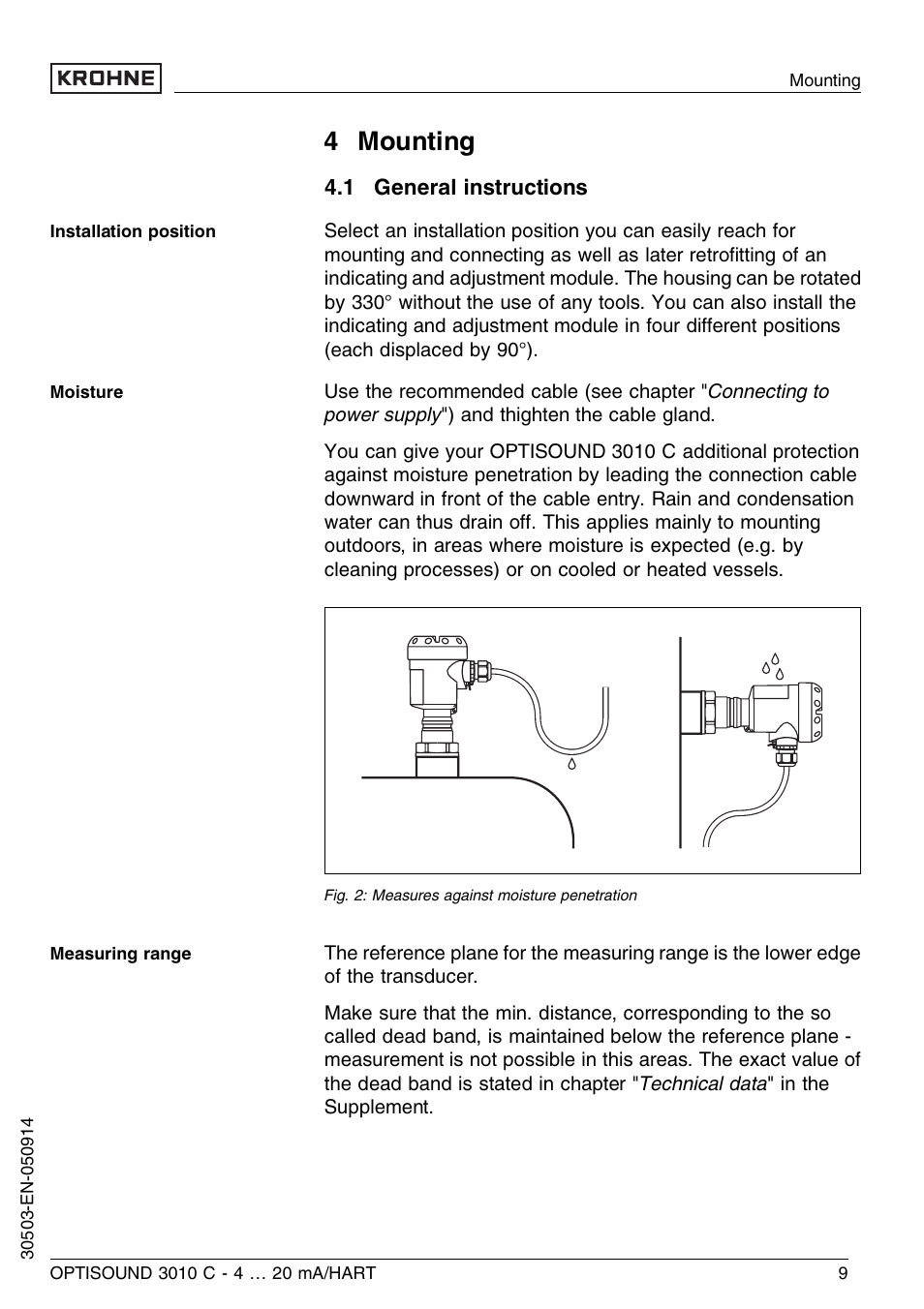 4 mounting, 1 general instructions | KROHNE OPTISOUND 3010C 2wire EN User Manual | Page 9 / 48