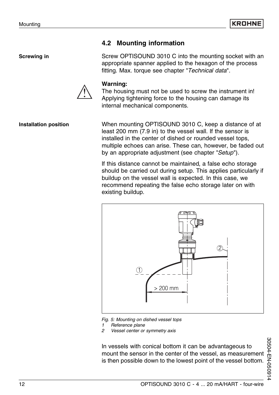 2 mounting information | KROHNE OPTISOUND 3010C 4wire EN User Manual | Page 12 / 44