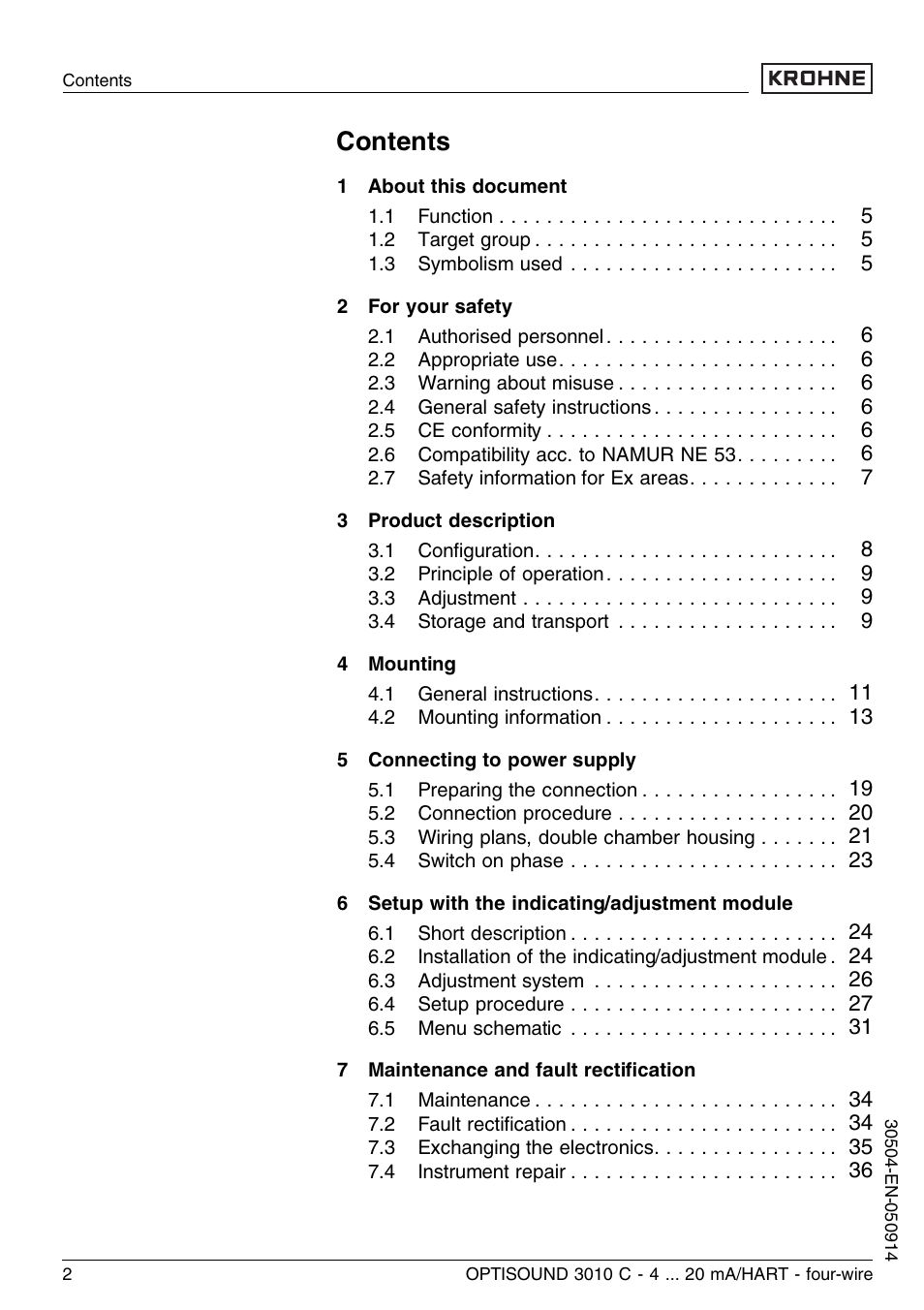 KROHNE OPTISOUND 3010C 4wire EN User Manual | Page 2 / 44