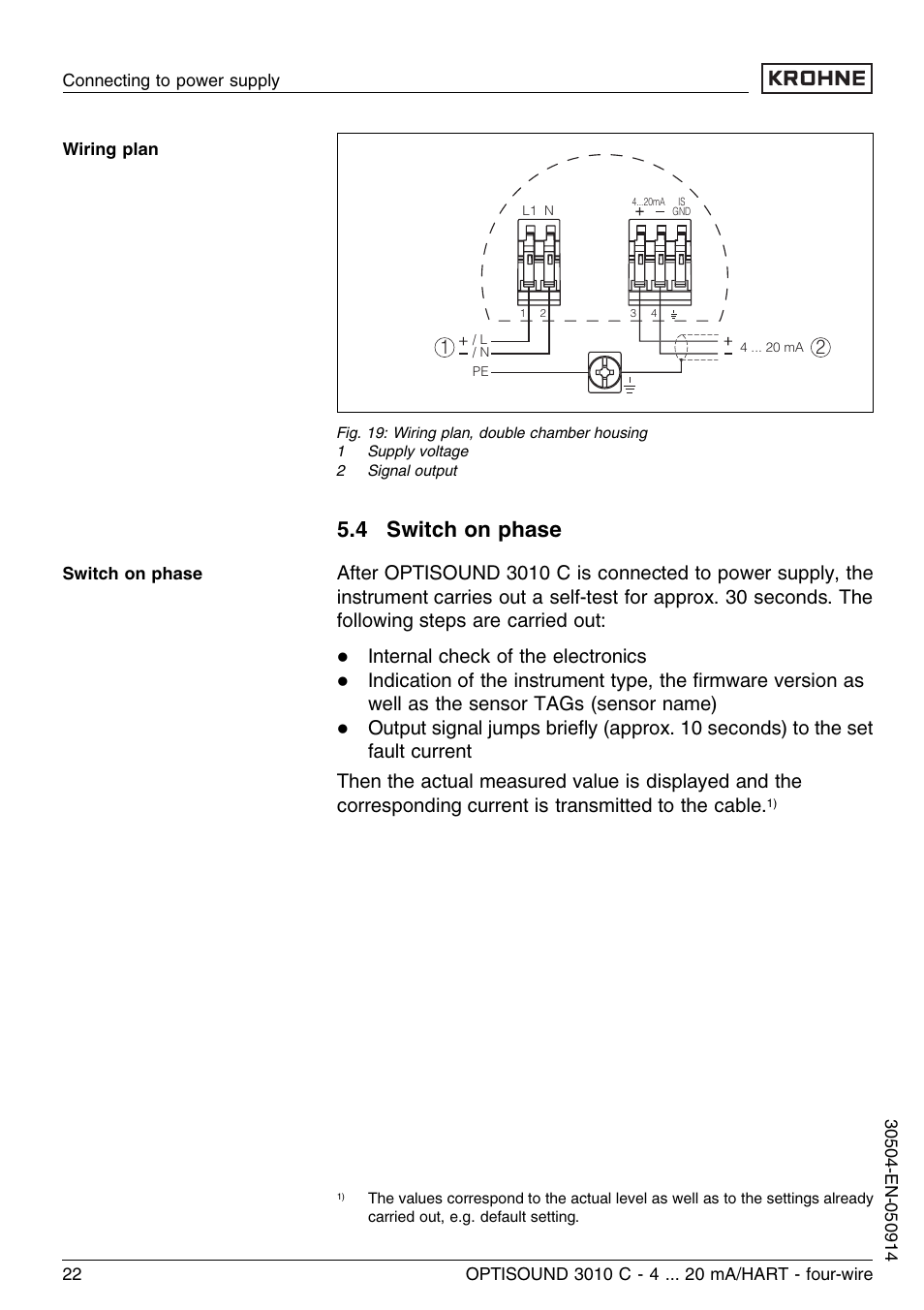 4 switch on phase, Internal check of the electronics | KROHNE OPTISOUND 3010C 4wire EN User Manual | Page 22 / 44