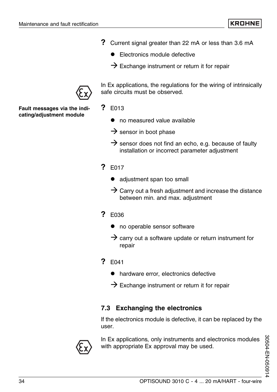 3 exchanging the electronics | KROHNE OPTISOUND 3010C 4wire EN User Manual | Page 34 / 44