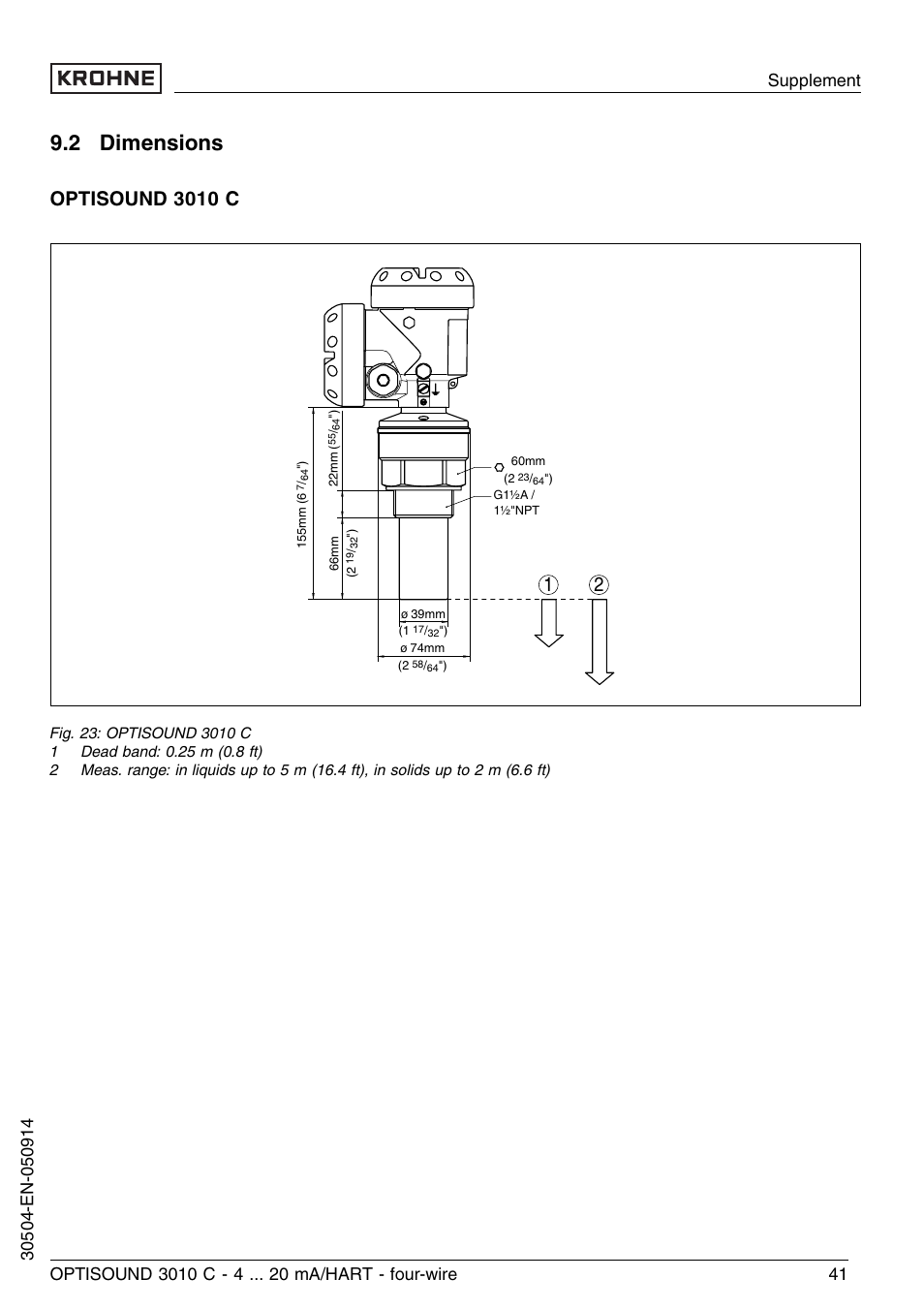 2 dimensions | KROHNE OPTISOUND 3010C 4wire EN User Manual | Page 41 / 44