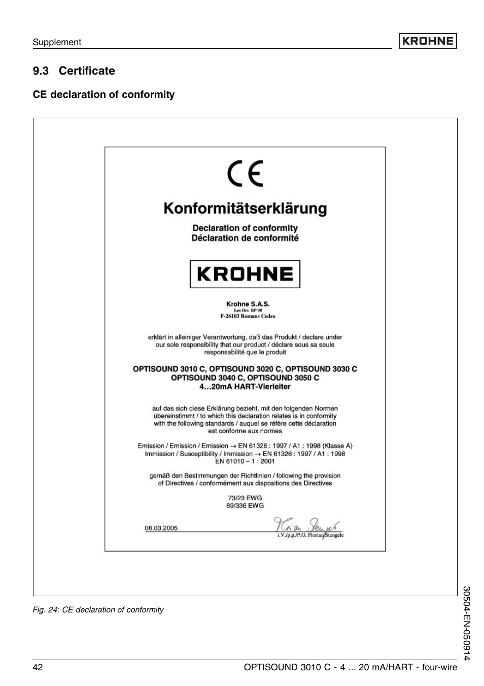 3 certificate, 3 certiﬁcate | KROHNE OPTISOUND 3010C 4wire EN User Manual | Page 42 / 44