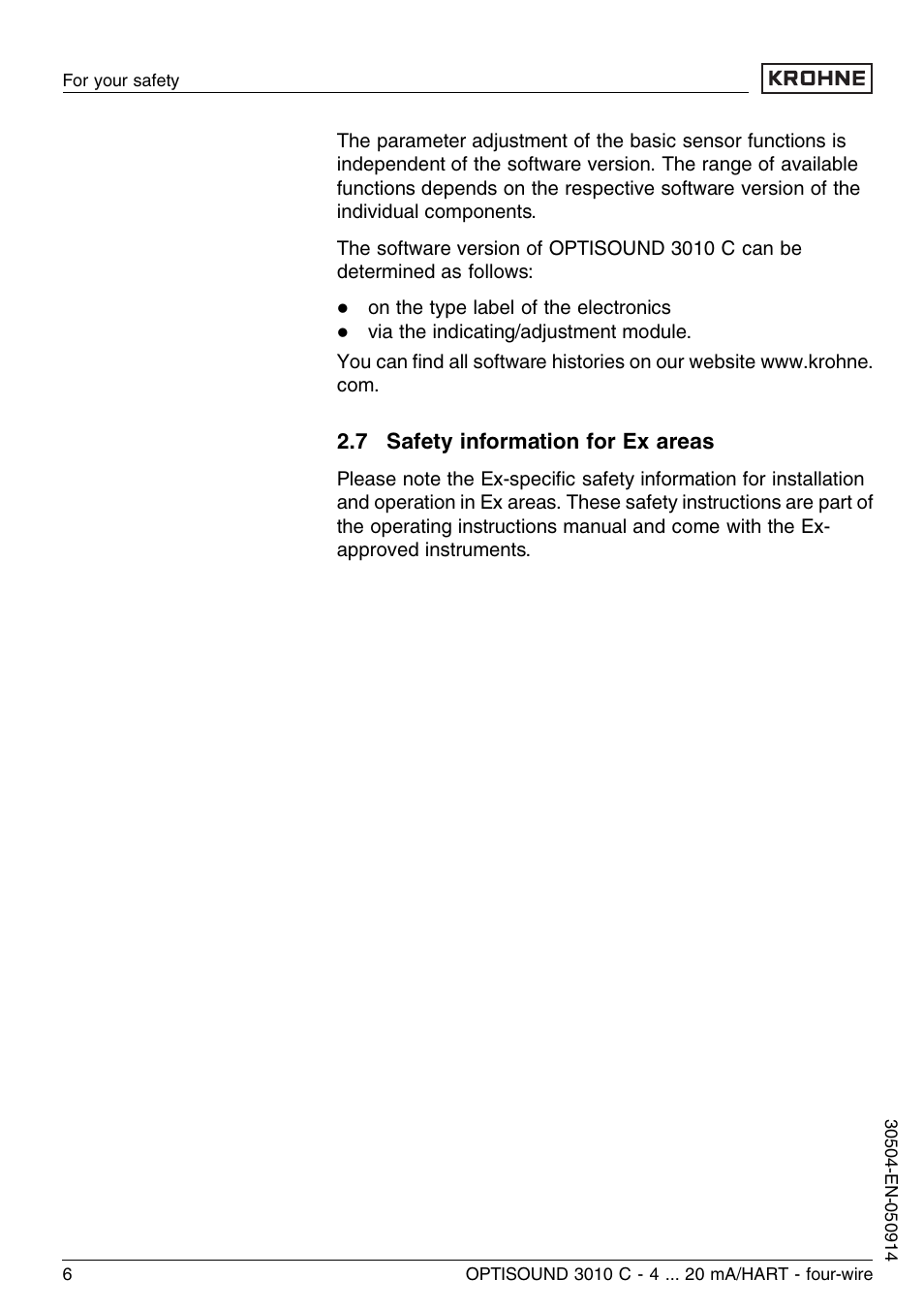 KROHNE OPTISOUND 3010C 4wire EN User Manual | Page 6 / 44