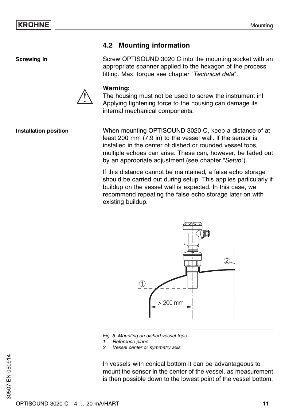 2 mounting information | KROHNE OPTISOUND 3020C 2wire EN User Manual | Page 11 / 48