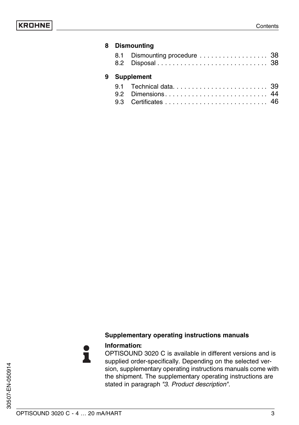 KROHNE OPTISOUND 3020C 2wire EN User Manual | Page 3 / 48