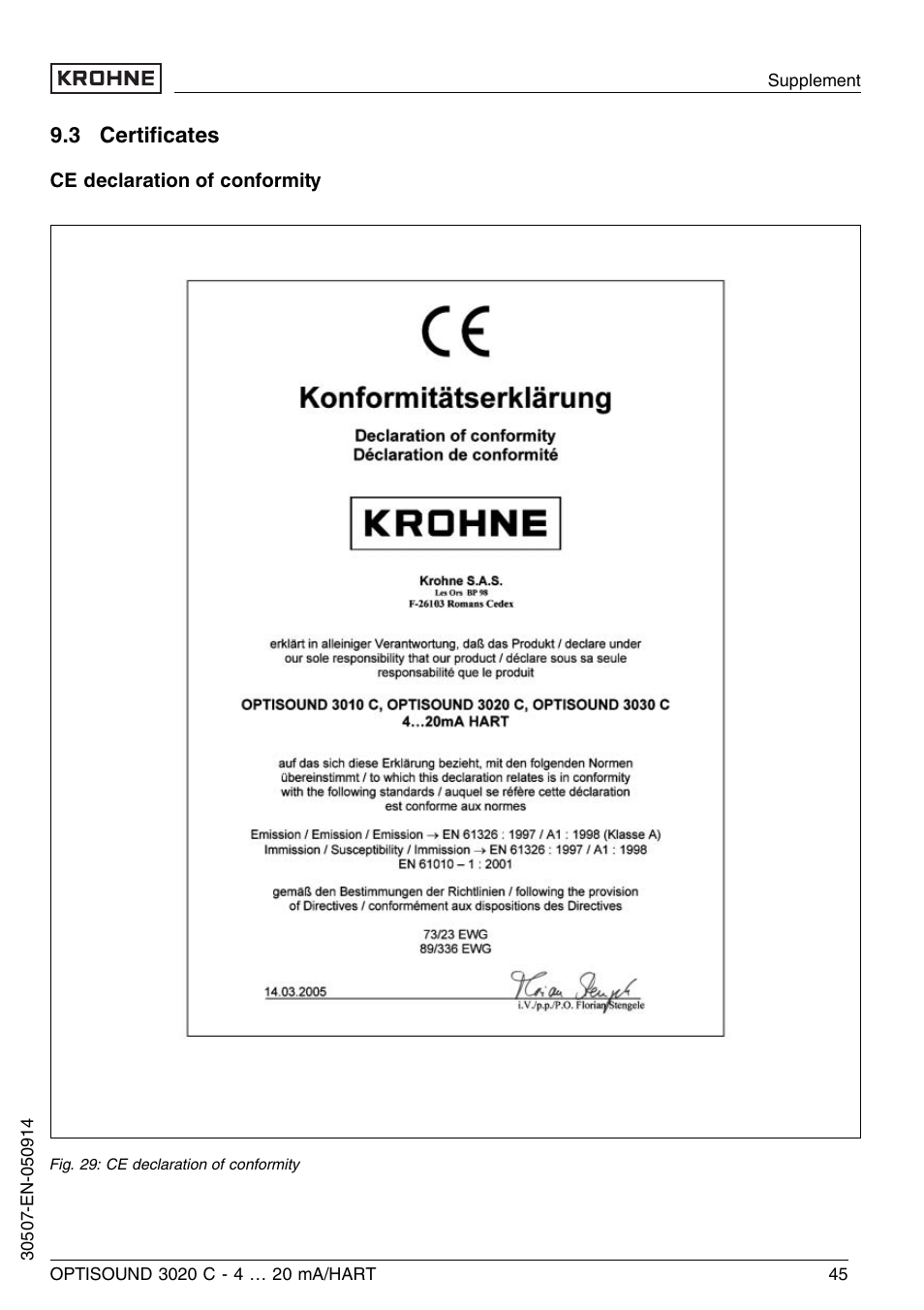 3 certificates, 3 certiﬁcates | KROHNE OPTISOUND 3020C 2wire EN User Manual | Page 45 / 48