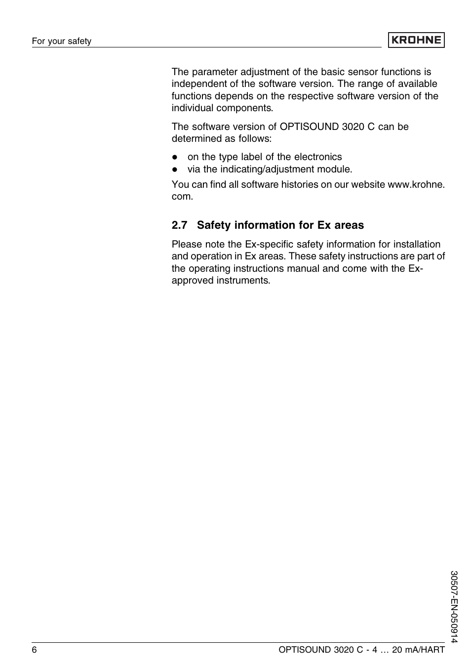 KROHNE OPTISOUND 3020C 2wire EN User Manual | Page 6 / 48