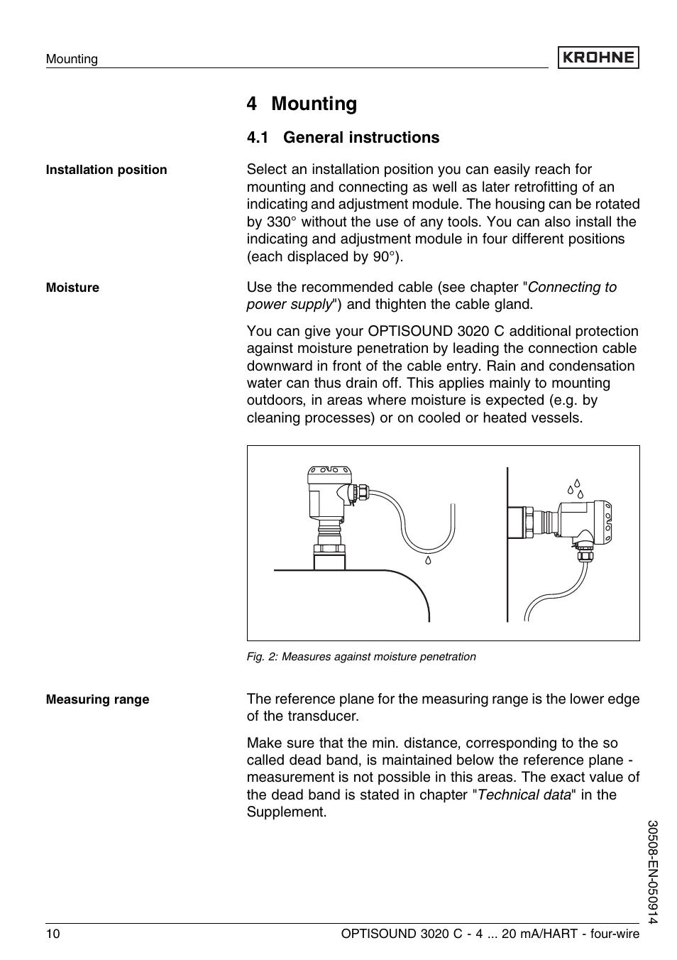 4 mounting, 1 general instructions | KROHNE OPTISOUND 3020C 4wire EN User Manual | Page 10 / 44