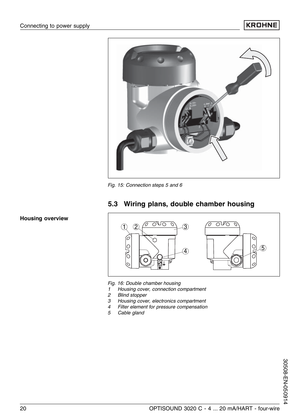 3 wiring plans, double chamber housing | KROHNE OPTISOUND 3020C 4wire EN User Manual | Page 20 / 44
