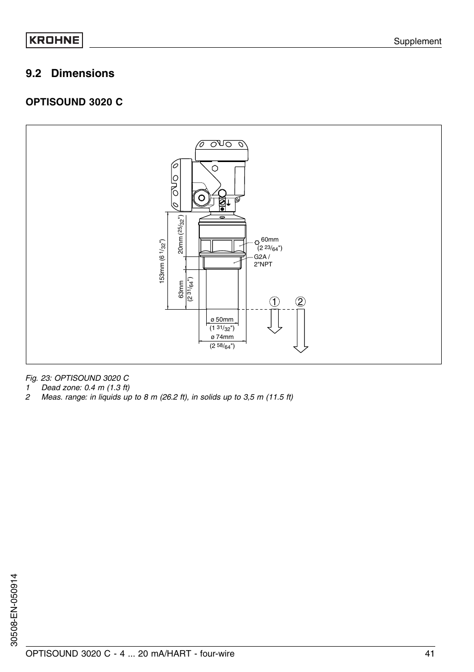 2 dimensions | KROHNE OPTISOUND 3020C 4wire EN User Manual | Page 41 / 44