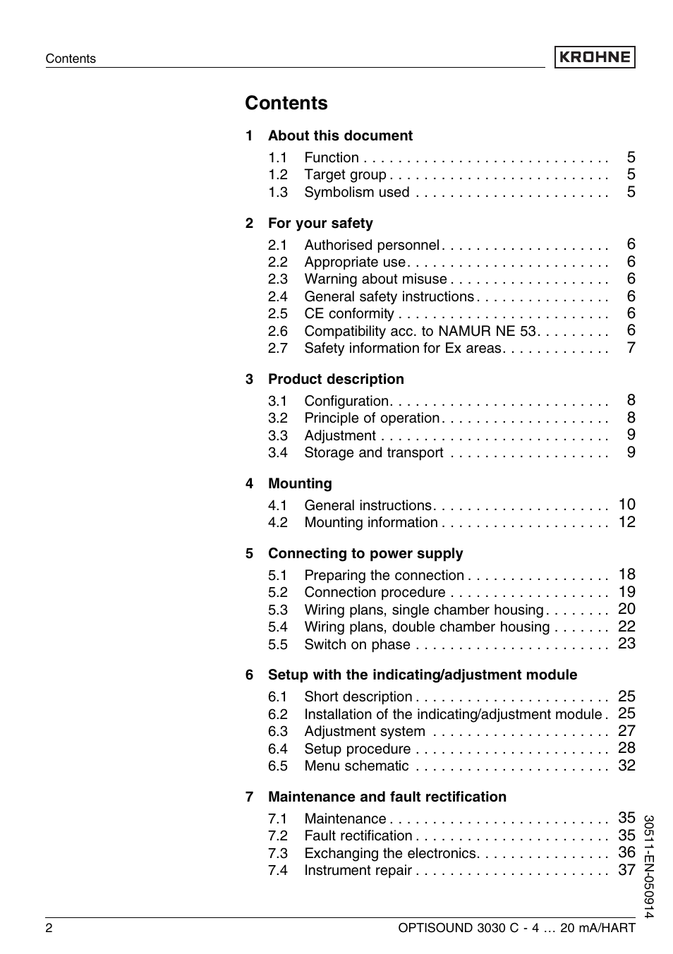 KROHNE OPTISOUND 3030C 2wire EN User Manual | Page 2 / 48