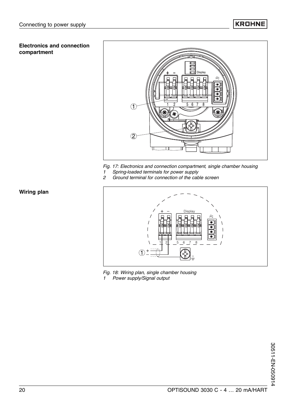 4 wiring plans, double chamber housing | KROHNE OPTISOUND 3030C 2wire EN User Manual | Page 20 / 48